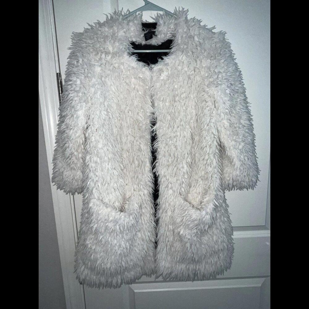 Smythe Chubby Fuzzy Faux Fur Jacket Ivory Women’s Small Mongolian Sweater Coat